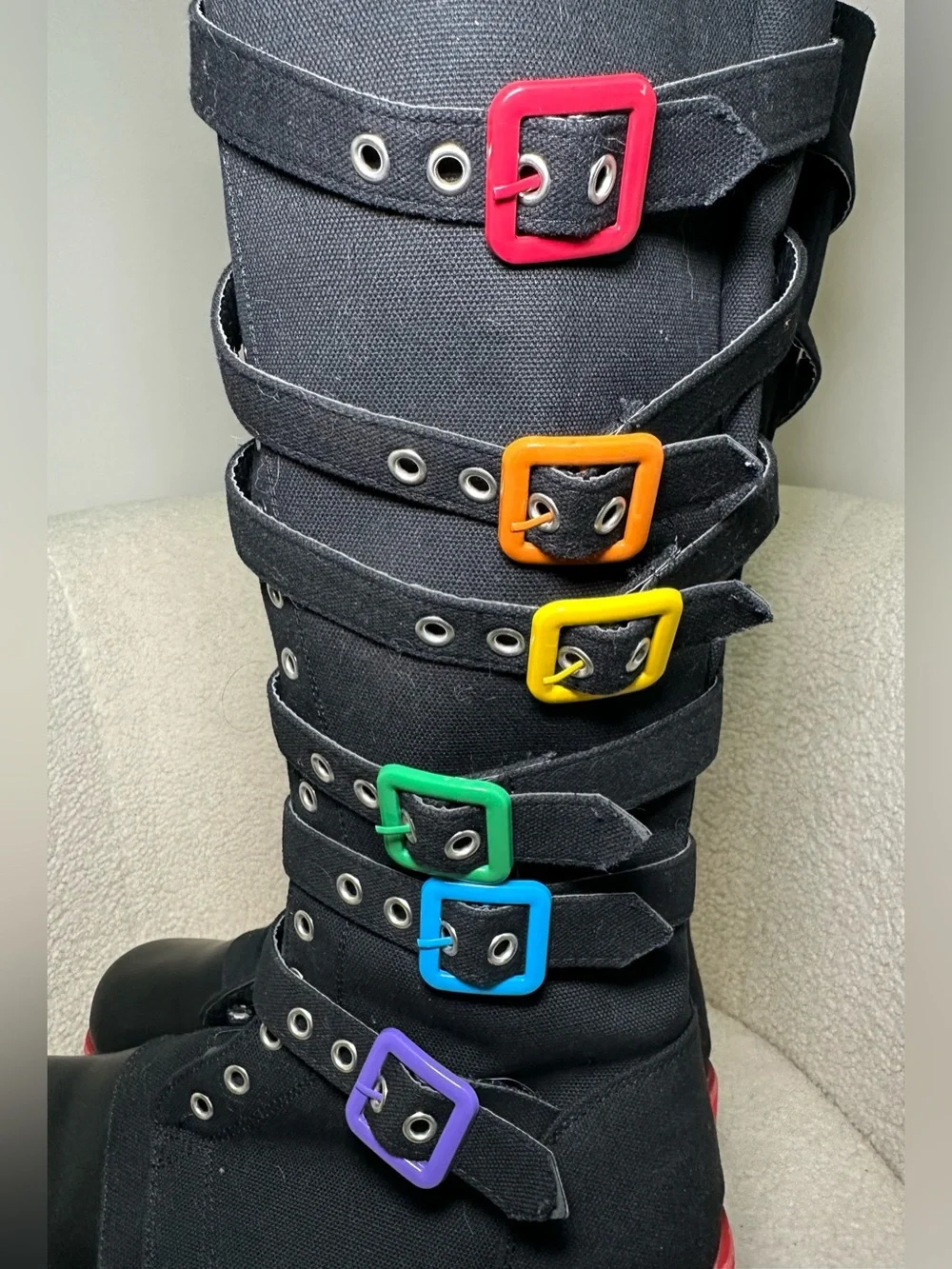 Rainbow Platform Goth Rave Boots Knee High Black Gay Pride‎ Bratz Y2K Cosplay 9